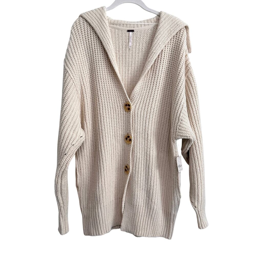 Free People Swim Too Deep Cardi Oversized Knit Cardigan XS Cream Boho Classic